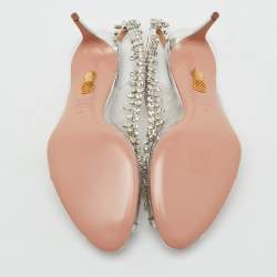 Pre Owned Aquazzura Transparent/Silver PVC and Leather Temptation Crystal Slingback Pumps Size 40