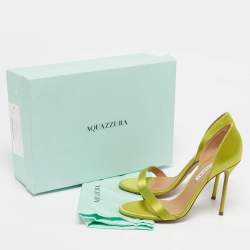 Pre Owned Aquazzura Green Satin Uptown D'orsay Sandals Size 38.5