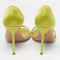 Pre Owned Aquazzura Green Satin Uptown D'orsay Sandals Size 38.5