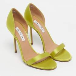 Pre Owned Aquazzura Green Satin Uptown D'orsay Sandals Size 38.5
