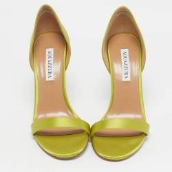 Pre Owned Aquazzura Green Satin Uptown D'orsay Sandals Size 38.5