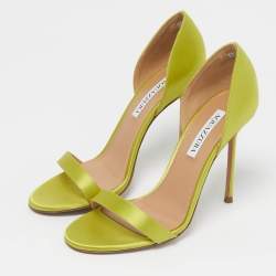 Pre Owned Aquazzura Green Satin Uptown D'orsay Sandals Size 38.5