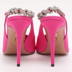 Pre Owned Aquazzura Pink Nylon Love Link Slingback Pumps Size 38