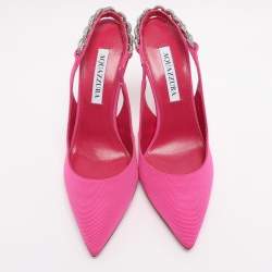 Pre Owned Aquazzura Pink Nylon Love Link Slingback Pumps Size 38