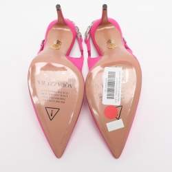 Pre Owned Aquazzura Pink Nylon Love Link Slingback Pumps Size 38