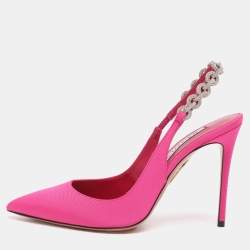 مملوكة مسبقًا Aquazzura Pink Nylon Love Link Slingback Pumps Size 38