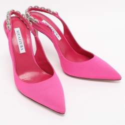 Pre Owned Aquazzura Pink Nylon Love Link Slingback Pumps Size 38