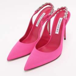 Pre Owned Aquazzura Pink Nylon Love Link Slingback Pumps Size 38