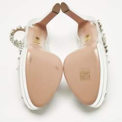 Pre Owned Aquazzura Silver Patent Leather and PVC Temptation Crystals Slingback Platform Pumps Size 38