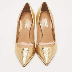 مملوكة مسبقًا Aquazzura Gold Textured Leather Purist Pumps Size 35