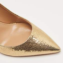 مملوكة مسبقًا Aquazzura Gold Textured Leather Purist Pumps Size 35