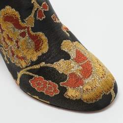 Pre Owned Aquazzura Multicolor Floral Brocade Fabric Brooklyn Oriental Ankle Boots Size 37