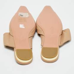 Pre Owned Aquazzura Beige/Black Leather and Fabric Twist Cap Toe Mules Size 38