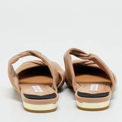 Pre Owned Aquazzura Beige/Black Leather and Fabric Twist Cap Toe Mules Size 38