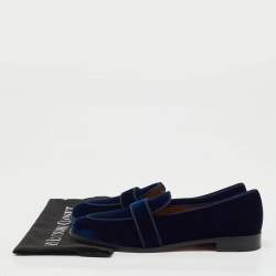 Pre Owned Aquazzura Navy Blue Velvet Martin Slip On Loafers Size 41