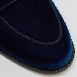 Pre Owned Aquazzura Navy Blue Velvet Martin Slip On Loafers Size 41