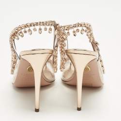 Pre Owned Aquazzura Gold Leather and PVC Crystal Embellish Temptation Peep Toe Pumps Size 38
