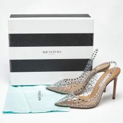 Pre Owned Aquazzura Transparent PVC Crystal Embellished Starburst Slingback Pumps Size 37.5