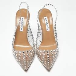 Pre Owned Aquazzura Transparent PVC Crystal Embellished Starburst Slingback Pumps Size 37.5