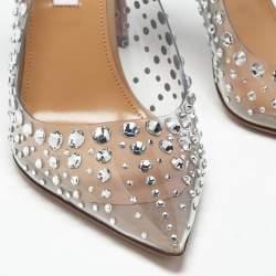Pre Owned Aquazzura Transparent PVC Crystal Embellished Starburst Slingback Pumps Size 37.5