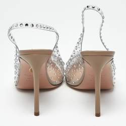 Pre Owned Aquazzura Transparent PVC Crystal Embellished Starburst Slingback Pumps Size 37.5