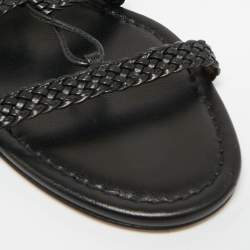 Pre Owned Aquazzura Black Braided Leather Stromboli Gladiator Flat Sandals Size 38.5
