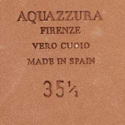 Pre Owned Aquazzura Gold Leather and PVC  Ankle Wrap Espadrille Flat Size 35.5