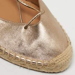 Pre Owned Aquazzura Gold Leather and PVC  Ankle Wrap Espadrille Flat Size 35.5