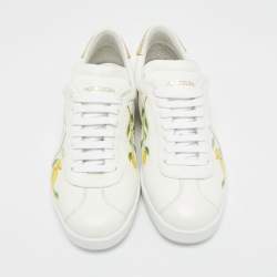 Pre Owned حذاء رياضي أكوازورا أربطة A جلد أبيض/ذهبي ومطبوع جلد الثعبان مزخرف بطبعة ليمون مقاس 36.5