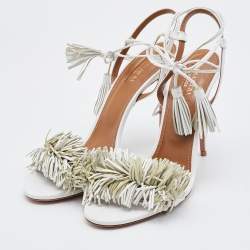 Pre Owned Aquazzura Wid Thing Size 40 White Leather Ankle Strap Sandals