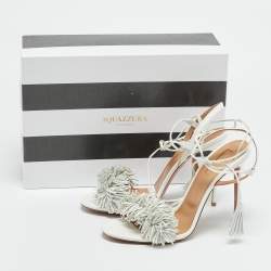 Pre Owned Aquazzura Wid Thing Size 40 White Leather Ankle Strap Sandals
