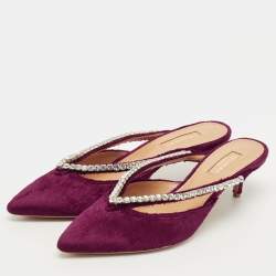 مملوكة مسبقًا حذاء مولز أكوازورا مقدمة مدببة زخرفة كريستال سابين قطيفة عنابي مقاس 38.5