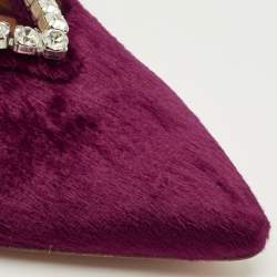 مملوكة مسبقًا حذاء مولز أكوازورا مقدمة مدببة زخرفة كريستال سابين قطيفة عنابي مقاس 38.5