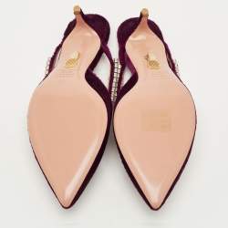 مملوكة مسبقًا حذاء مولز أكوازورا مقدمة مدببة زخرفة كريستال سابين قطيفة عنابي مقاس 38.5