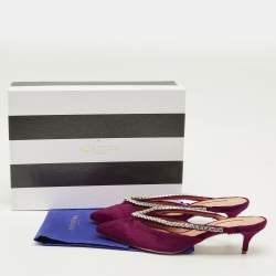 مملوكة مسبقًا حذاء مولز أكوازورا مقدمة مدببة زخرفة كريستال سابين قطيفة عنابي مقاس 38.5