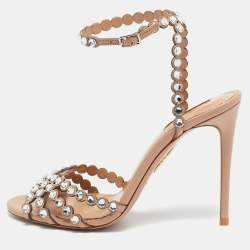 Pre Owned Aquazzura Tequila Size 38 Beige Leather Ankle Strap Sandals