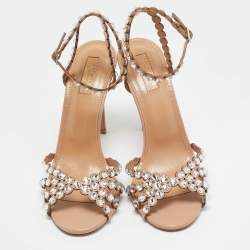 Pre Owned Aquazzura Tequila Size 38 Beige Leather Ankle Strap Sandals