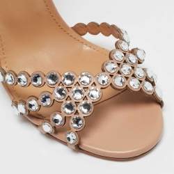 Pre Owned Aquazzura Tequila Size 38 Beige Leather Ankle Strap Sandals