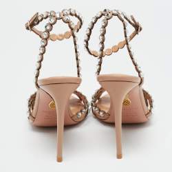 Pre Owned Aquazzura Tequila Size 38 Beige Leather Ankle Strap Sandals