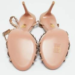 Pre Owned Aquazzura Tequila Size 38 Beige Leather Ankle Strap Sandals