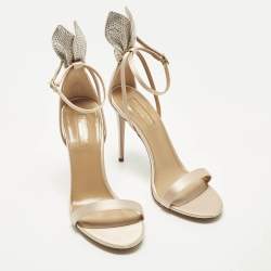 Pre Owned Aquazzura Bow Tie Size 37 Powder Pink/Silver Satin Crystal Embellished Ankle Strap Sandals