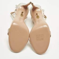 Pre Owned Aquazzura Bow Tie Size 37 Powder Pink/Silver Satin Crystal Embellished Ankle Strap Sandals
