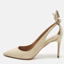 Pre Owned Aquazzura Bow Tie Size 40 Beige Suede Pumps