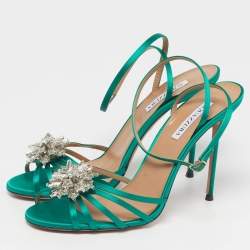 Pre Owned Aquazzura Stardust Size 42 Emerald Satin Ankle Strap Sandals