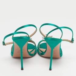 Pre Owned Aquazzura Stardust Size 42 Emerald Satin Ankle Strap Sandals