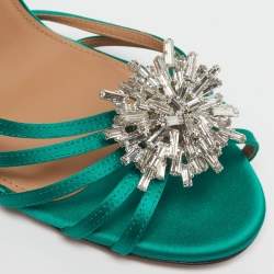 Pre Owned Aquazzura Stardust Size 42 Emerald Satin Ankle Strap Sandals