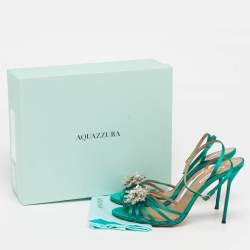Pre Owned Aquazzura Stardust Size 42 Emerald Satin Ankle Strap Sandals