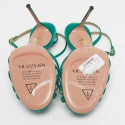 Pre Owned Aquazzura Stardust Size 42 Emerald Satin Ankle Strap Sandals