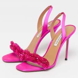 Pre Owned صندل أكوازورا سلسلة الحب ساتان وردي سليب باك مقاس 38.5