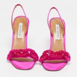 Pre Owned صندل أكوازورا سلسلة الحب ساتان وردي سليب باك مقاس 38.5